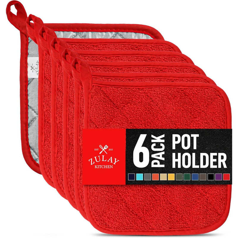Poignée en éponge lavable matelassée Zulay Kitchen pour la cuisson et la cuisson (paquet de 6, rouge)