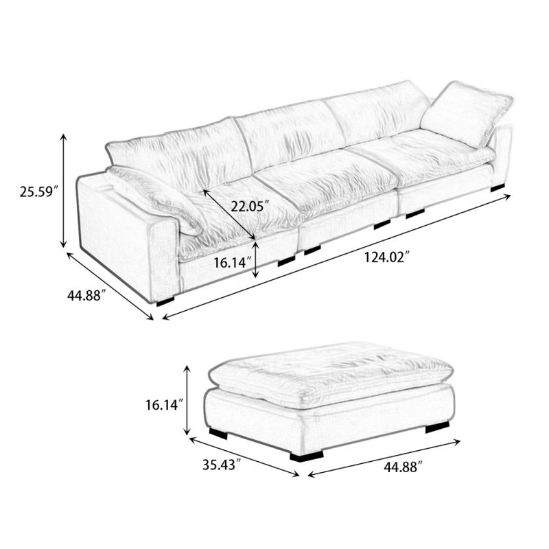 White 100% Polyester Modular Sofa cushion couch