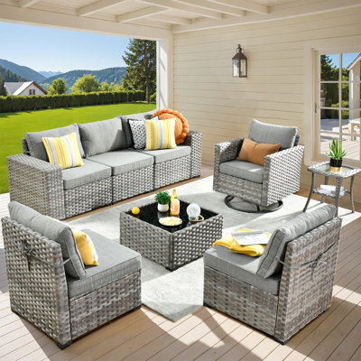 6-Person All-Weather Wicker Outdoor Sectional With Cushions,Swivel Rocker