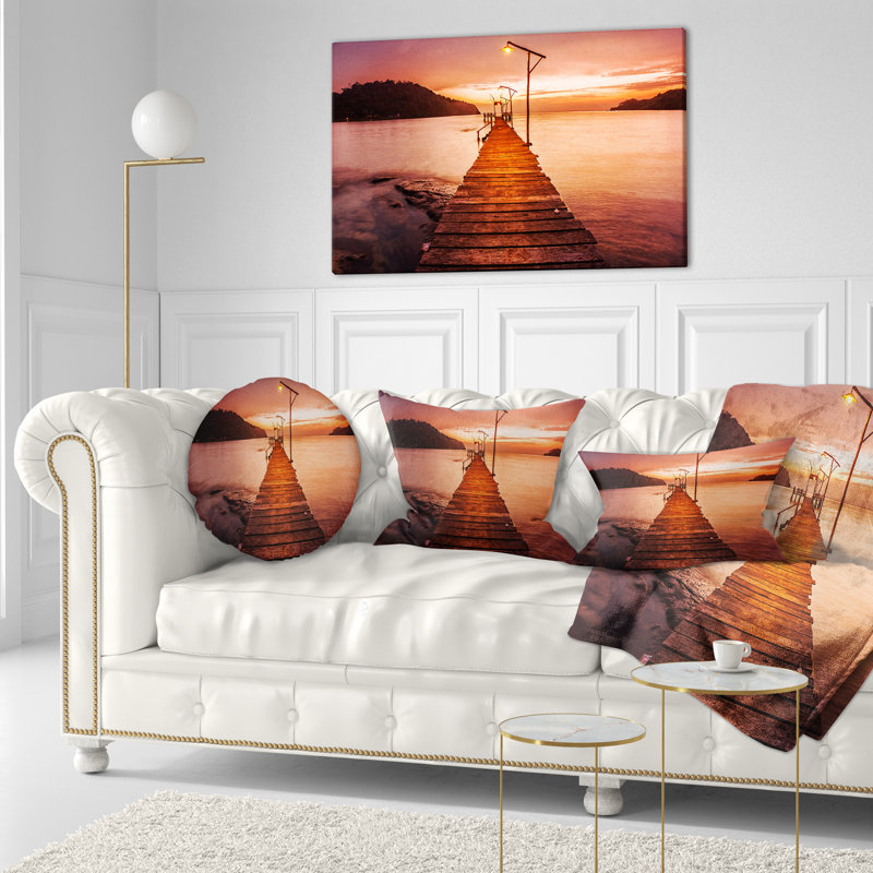 Sunset Over Purple Sea - Landscape Printed Throw Pillow