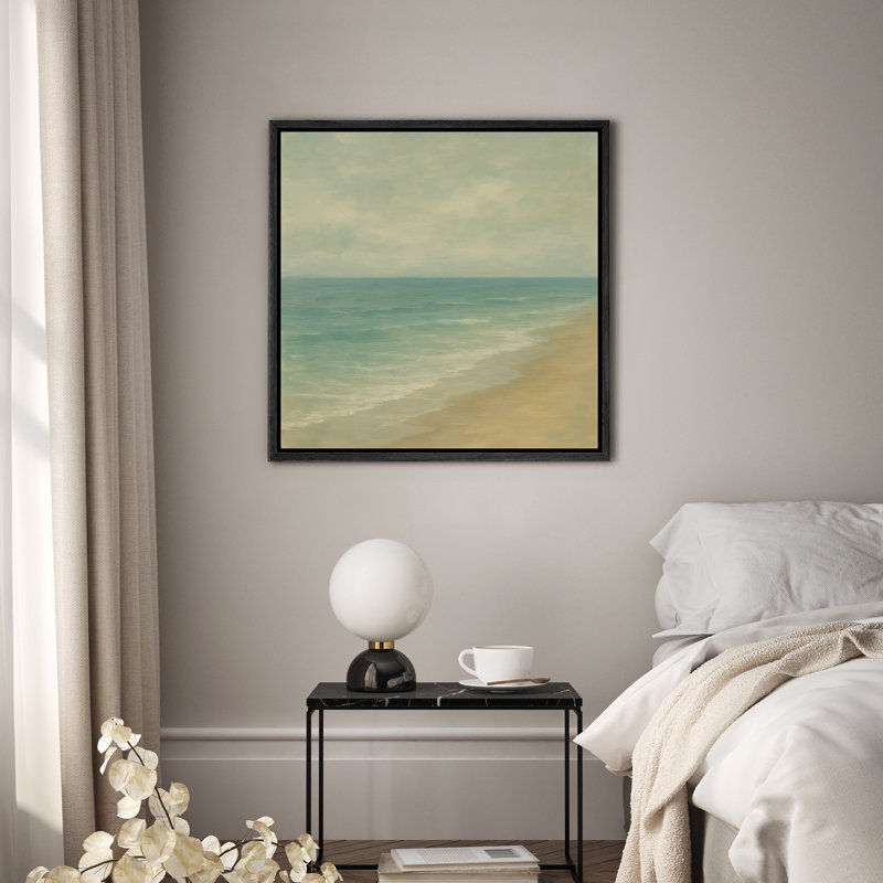 Art mural sur toile encadrée, impression de paysage de bord de mer bleu pour chambre à coucher - 16 po x 16 po, Noir