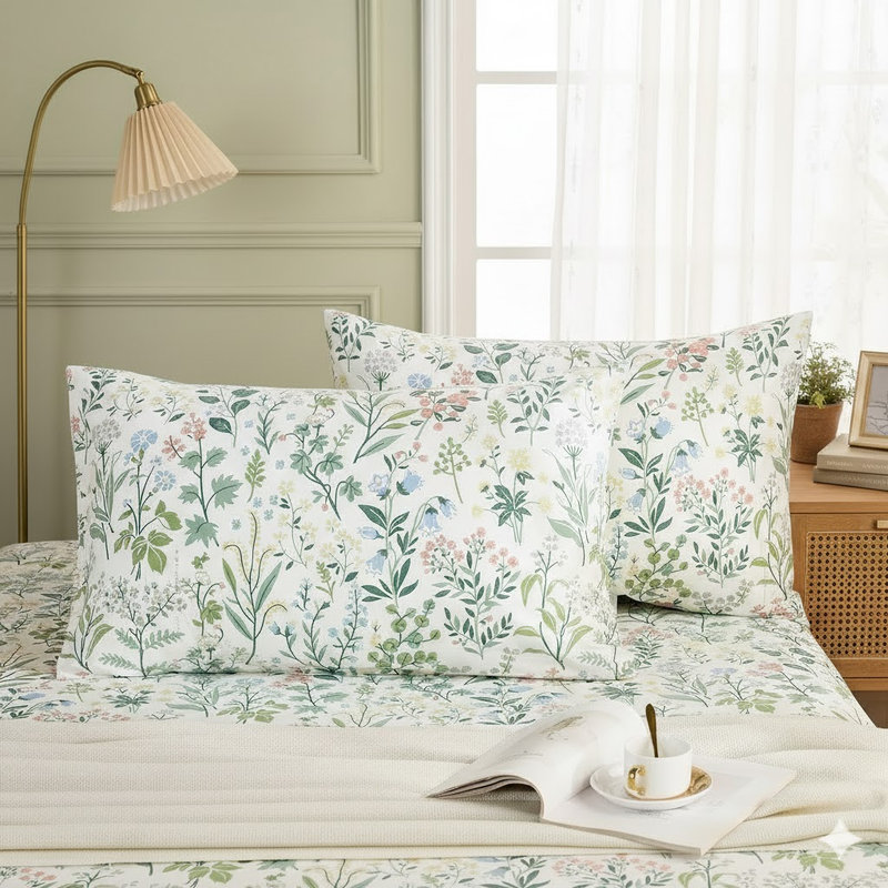 Standard Size Pillowcases Set of 2, 100% Cotton Pillow Cases, Yellow Floral Print, Soft Breathable Envelope Closure Pillow Covers(Standard, 20"x26")