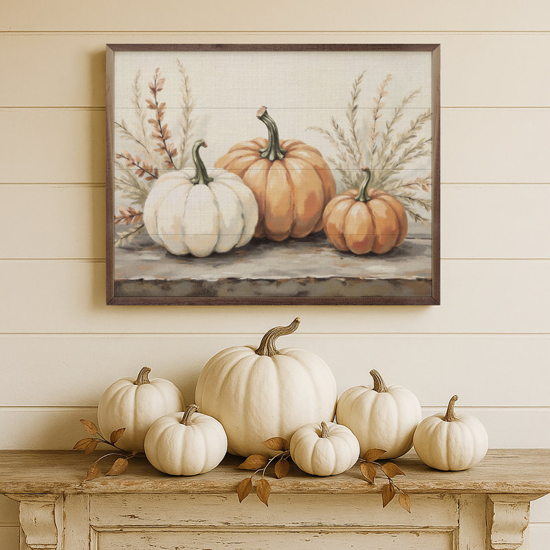Pumpkins With Autumn Branches, 8" H x 10" W