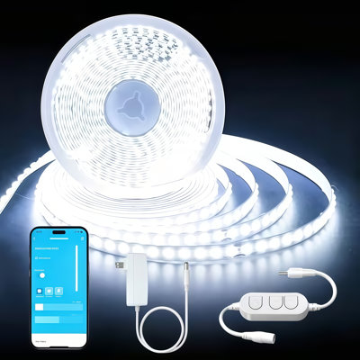 Ruban lumineux à DEL 2835 blanc froid, bande de 24 V 7,5 m, 2 bandes à DEL à intensité variable, application et contrôle de bouton avec mémoire de minuterie pour l'éclairage ambiant domestique
