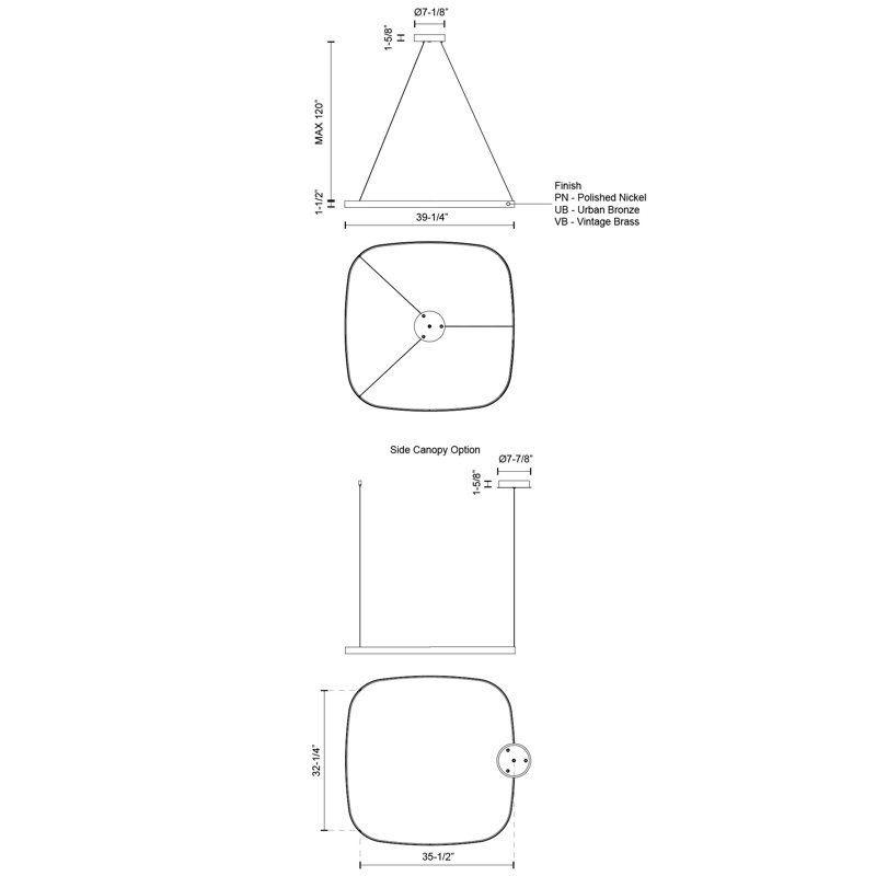 Yukon 1 - Light LED Pendant, 1.5" H x 39.25" W x 39.25" D, Urban Bronze
