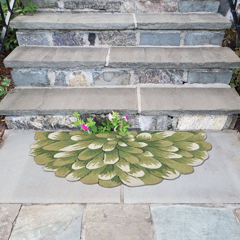 Floral Polyester Water Resistant Kitchen Mat, Semi-Circle 2' x 3', Green