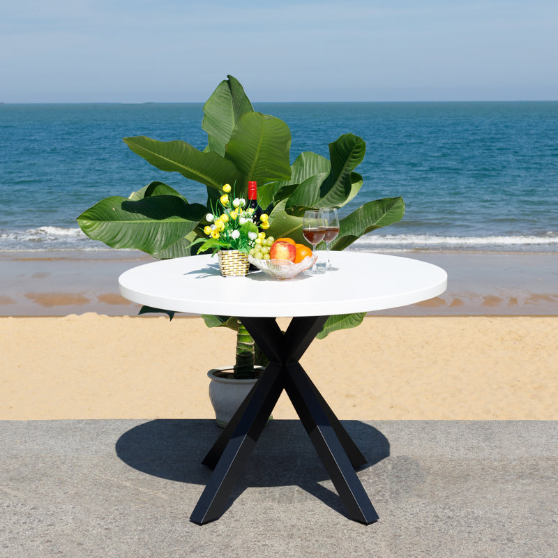 Saxon Outdoor Round Dining Table, Light Gray