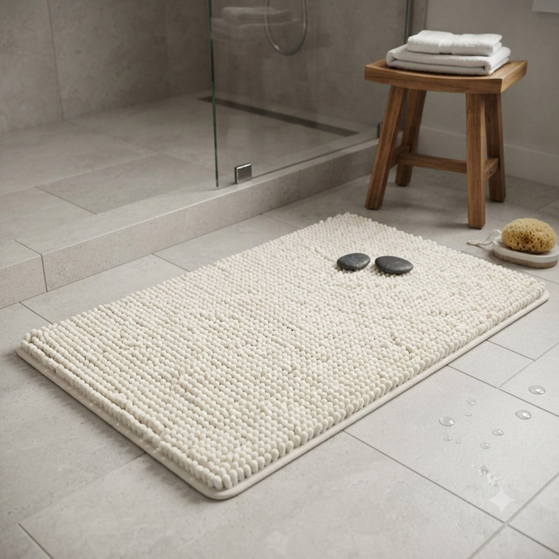 Tapis de bain en chenille, tapis de salle de bain antidérapant pour baignoire, douche et meuble-lavabo