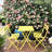 3 Piece Patio Bistro Set Of Foldable Square Table And Chairs, Yellow-125240413