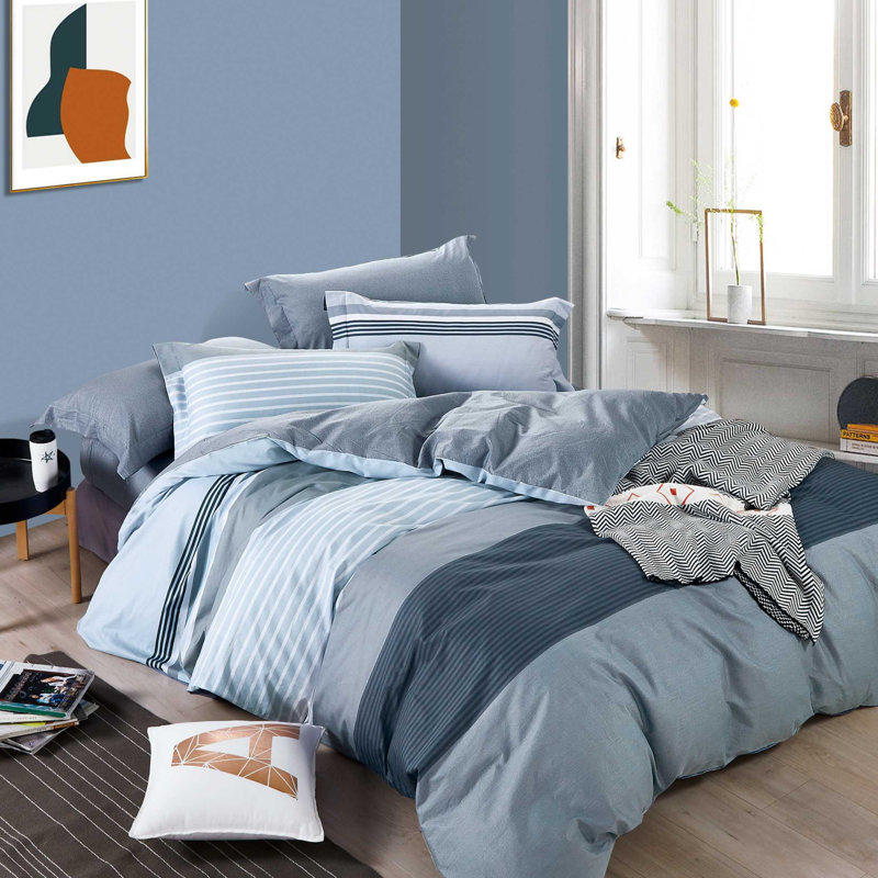 Ensemble d'édredon en coton standard noir / gris 3 pièces Williams, Grand édredon + 2 taies décoratives standard