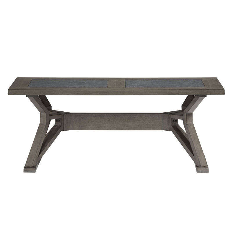 Ash Gray Rectangular Wood Coffee Table with Slate Insert