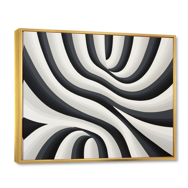 Rêve optique noir et blanc sur toile, Cadre flottant doré, H 12 po x l 20 po x P 1 po