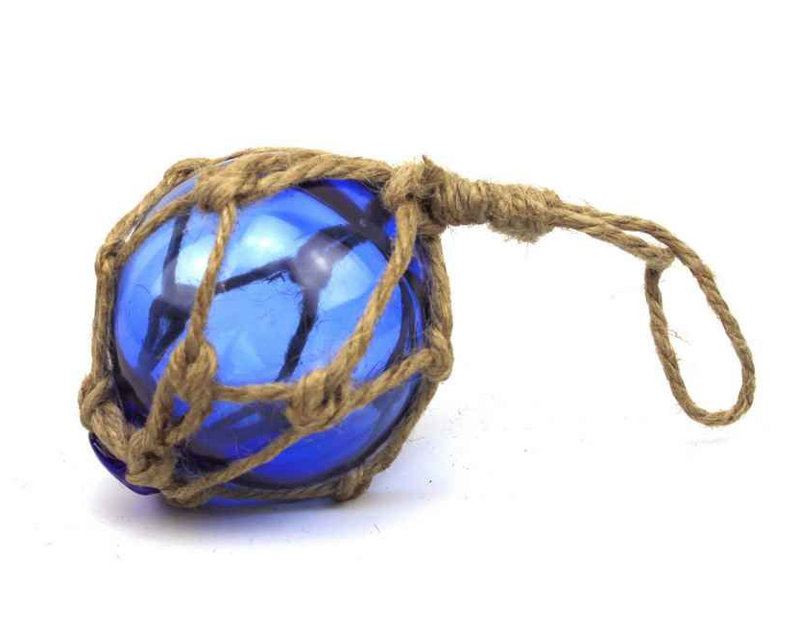 Décoration murale boule flotteur de pêche en verre japonais, H 16 po x l 12 po x P 12 po, Bleu / brun