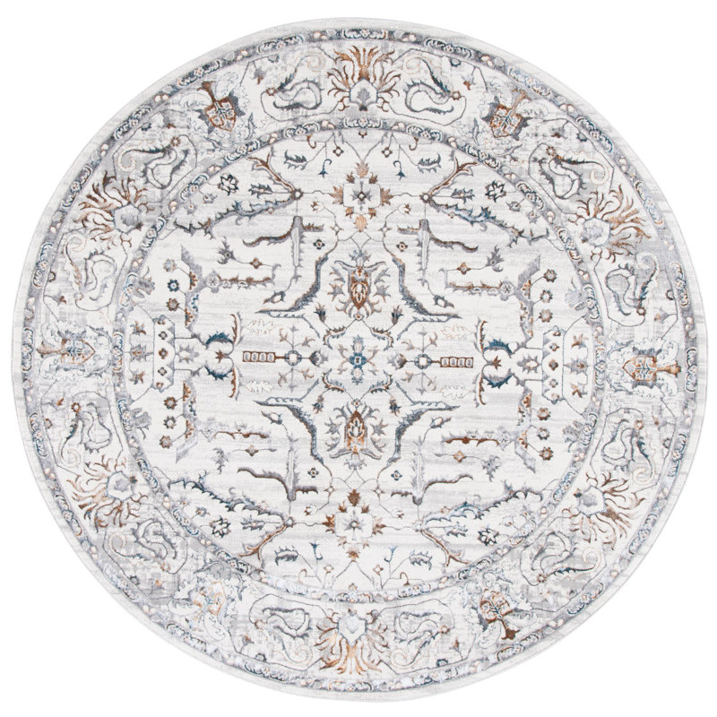 Tapis oriental gris / ivoire Melgar, Rond 6 pi 7 po
