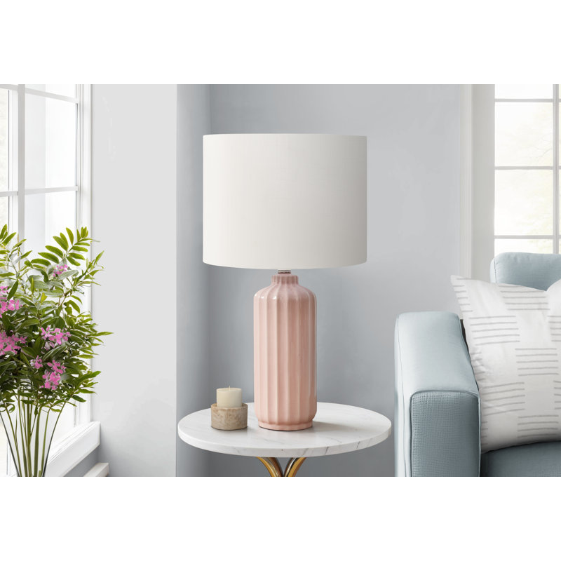 Lighting, H 23 po, lampe de table, céramique, abat-jour ivoire / crème, contemporain, moderne, Rose