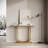 43.3Inch Accent Table, Console,  Modern Wooden Imitation Marble Counter Top Console Table, Narrow Type, Sofa, Living Room, Bedroom