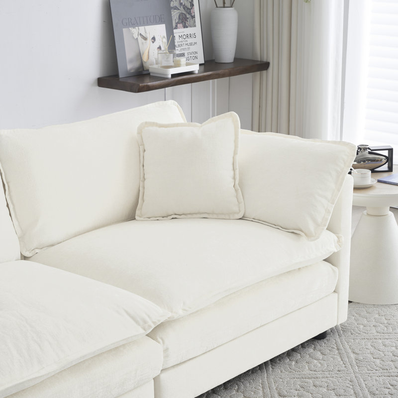 Canapé modulaire modulaire en L avec repose-pieds réversible en chenille, Blanc