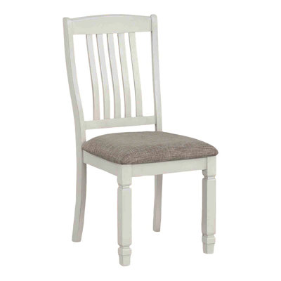Farmhouse Style 2Pc Side Chair Slat Back Upholstered Seat Rustic White Finish Dining Room Furniture