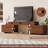 Brown Home Theater Entertainment Center Living Room Four-piece Set With Wireless Led Light For 65/70/75/85/100 Inch TV, Mid-century Modern Wood Media Console Include Expandable TV Stand Glass Display Cabinet Coffee Table 