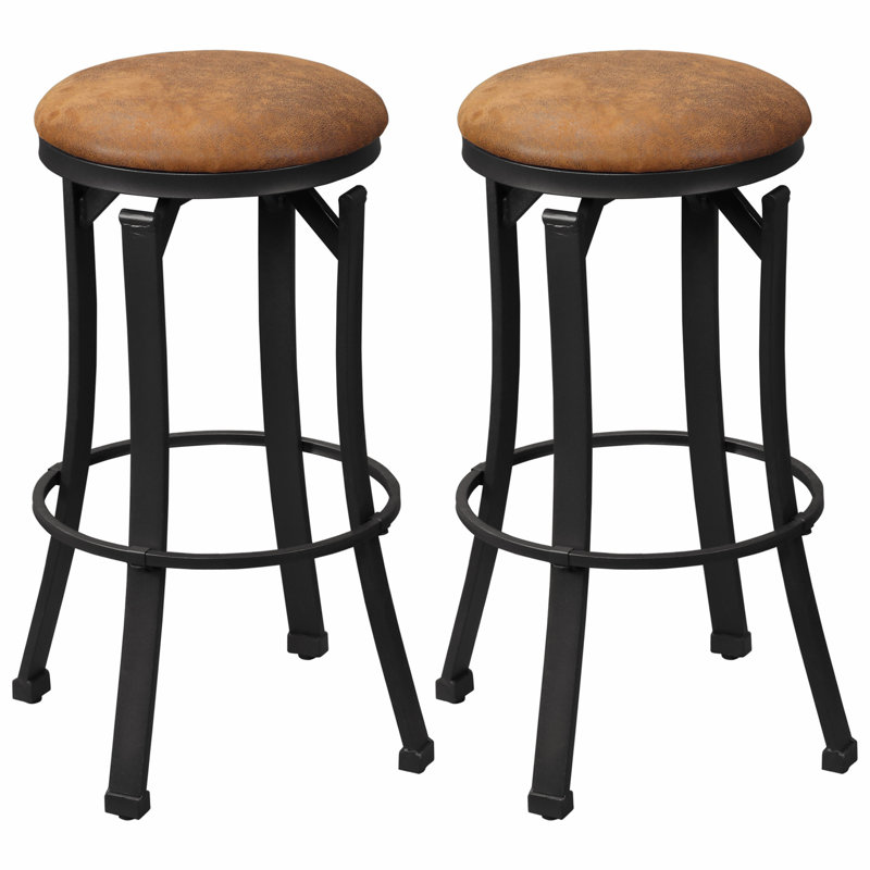 Tabouret de bar 2 pièces avec repose-pieds et tissu en microfibre, tabouret de bar avec pieds en acier thermolaqué, Brun