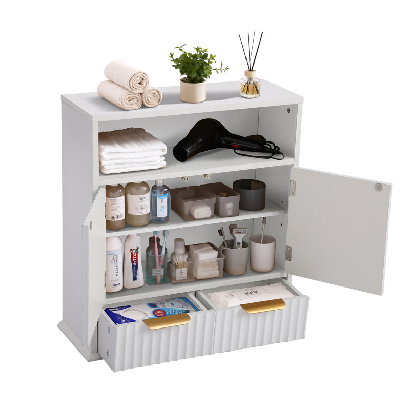 Wall Mounted Bathroom Cabinet With Adjustable Shelf And Drawers – Modern Mdf Storage Cabinet With Vertical Stripe Design And Metal Handles