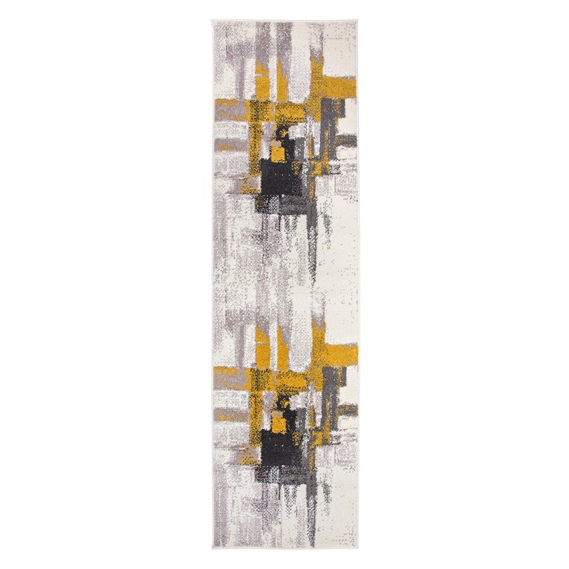 Doucette Abstract Ivory/Gold/Gray Area Rug, Runner 2'7" x 6'