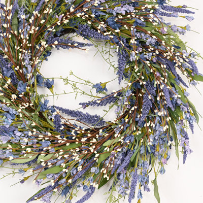 22" Artificial Farmhouse Twig Spring Summer Berry Greenery Leaves Wildflower Front Door Wreath
