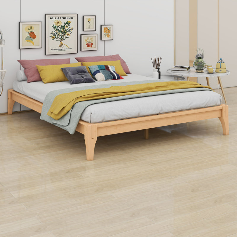 Wood Platform Bed Frame, With Wood Slat Support, Natural