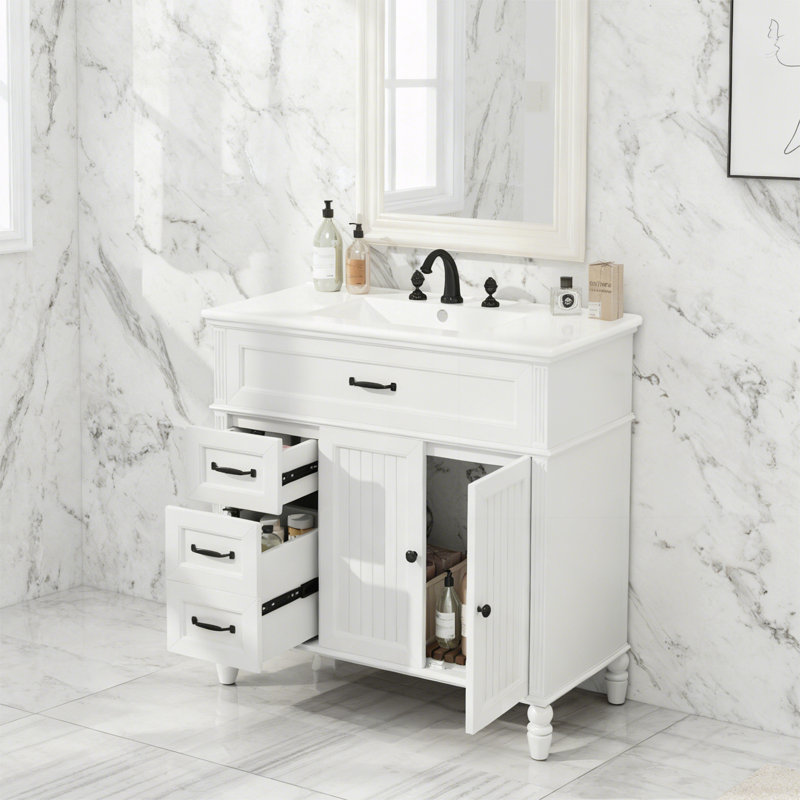 Armoire de salle de bain avec tiroirs, Blanc