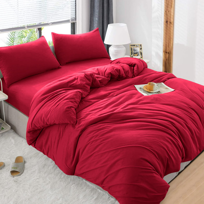Premium 4-Piece Ultra-Soft Microfiber Duvet Complete Cover Set, Burgundy, Single Duvet Cover + 2 Additional Pieces