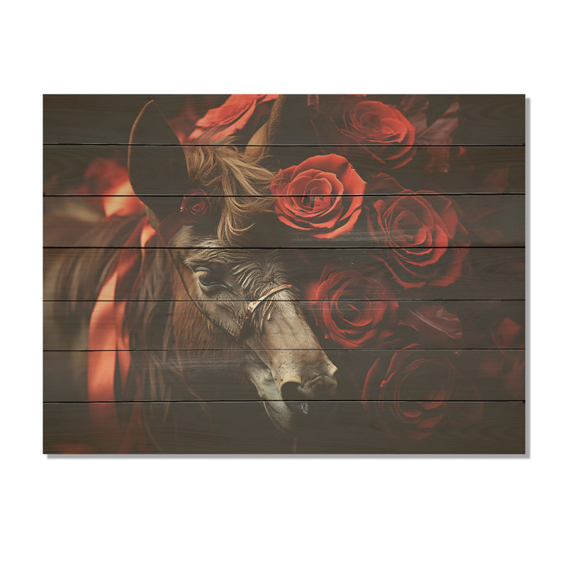 Âne noire et rouge avec charme - âne sur bois, H 10 po x l 20 po