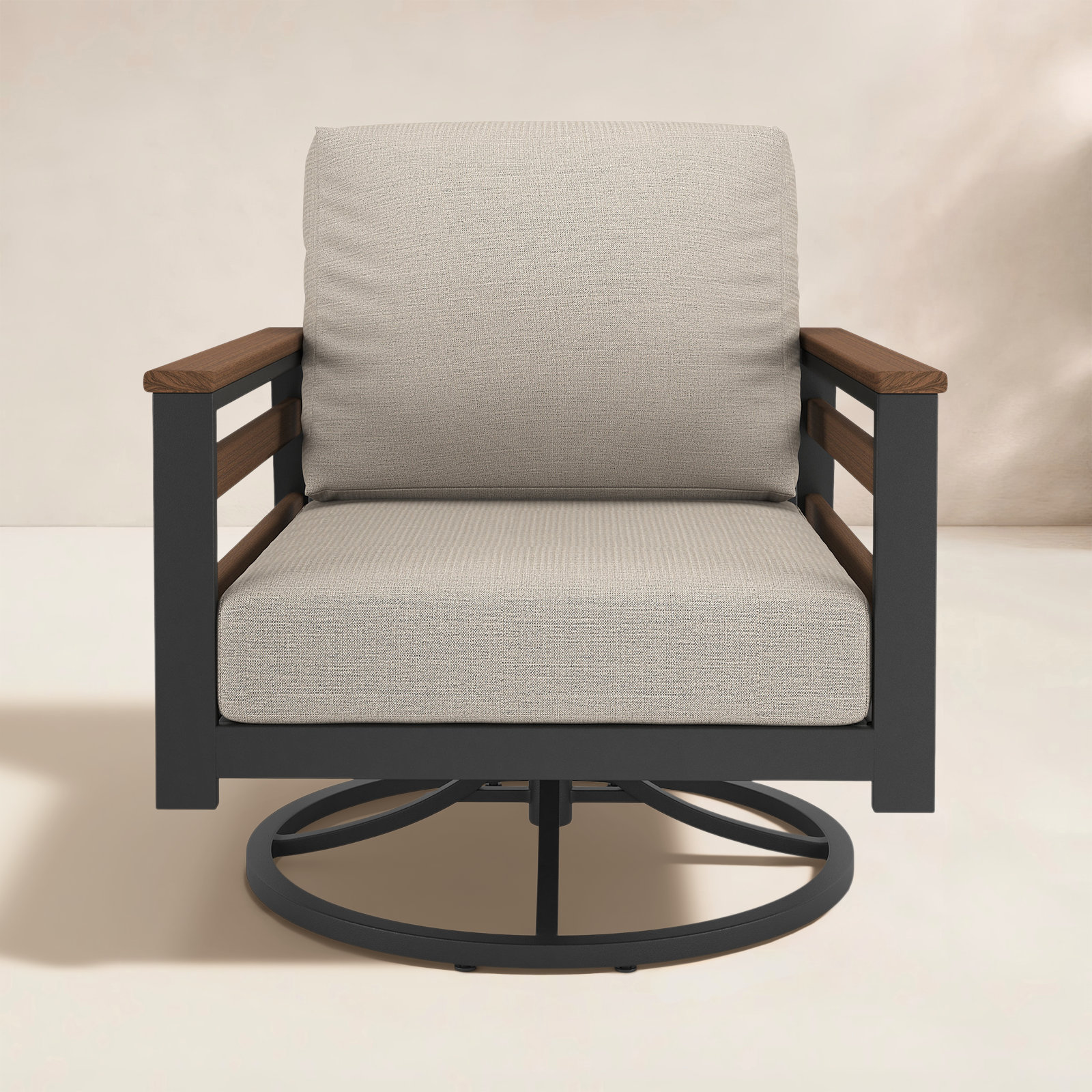 Townsend Metal Outdoor Swivel Rocking Chair with Sunbrella® Cushion, Brown, Sunbrella Clockout Cloud