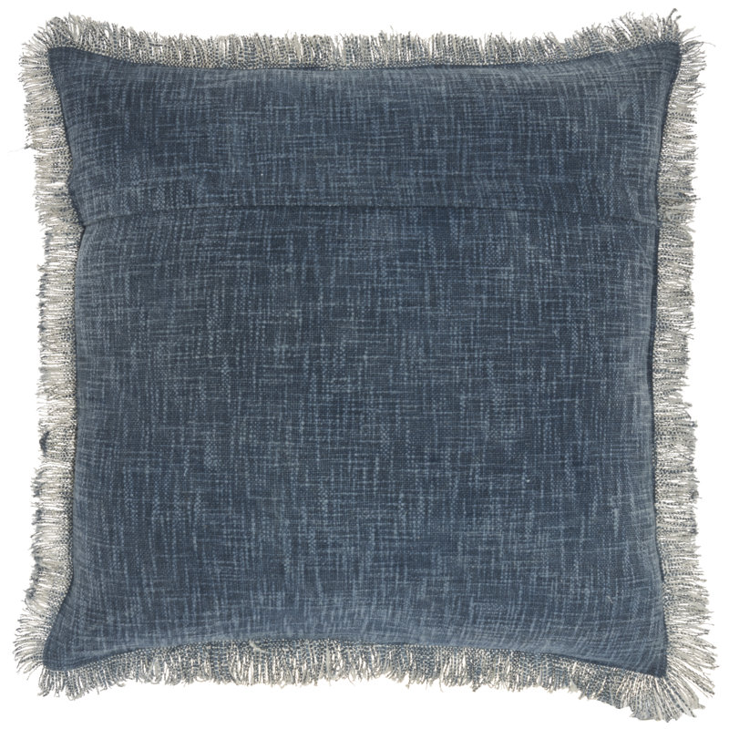 Navy Stonewashed Cotton Fringe 22" Square Throw Pillow