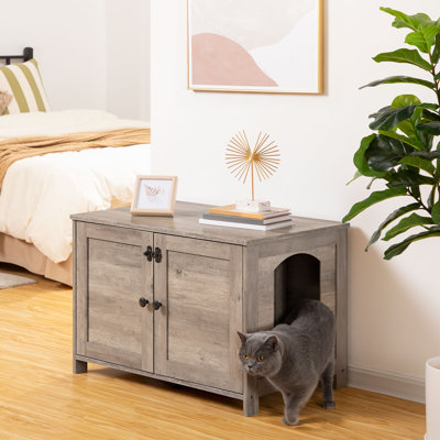 Tucker Murphy Pet™ Cat Litter Box Enclosure Hidden Furniture Cat Washroom Shoe Storage Bench Grey