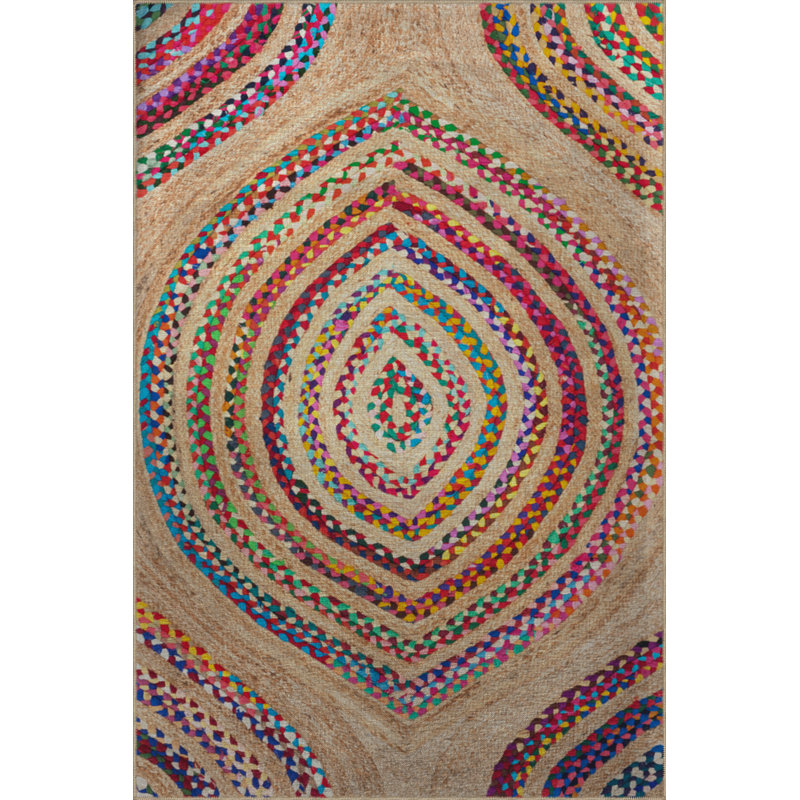 Tapis décoratif moderne et multicolore à motif géométrique abstrait beige, Tapis de couloir 2 pi 8 po x 7 pi 11 po