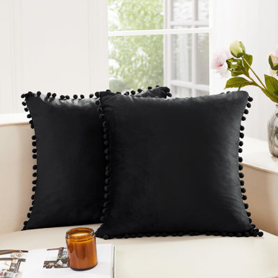 Housse de coussin réversible en velours Pom-poms (ensemble de 4)