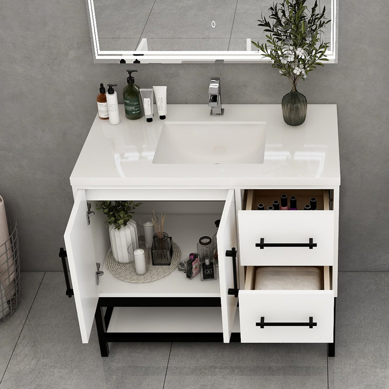 Meuble-lavabo simple avec plateau Victoria 23,7, Blanc lustré