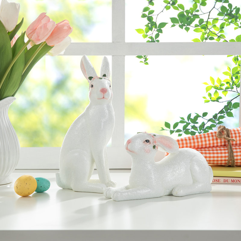 Ensemble de 2 pièces de table de lapin de Pâques en résine H 9,75 po