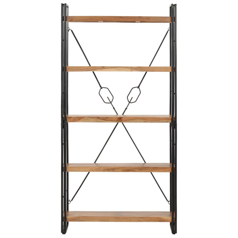 Bibliothèque en bois de manguier massif, (5 tablettes) H 70,9 po x l 35,4 po x P 11,8 po, Brun / noir