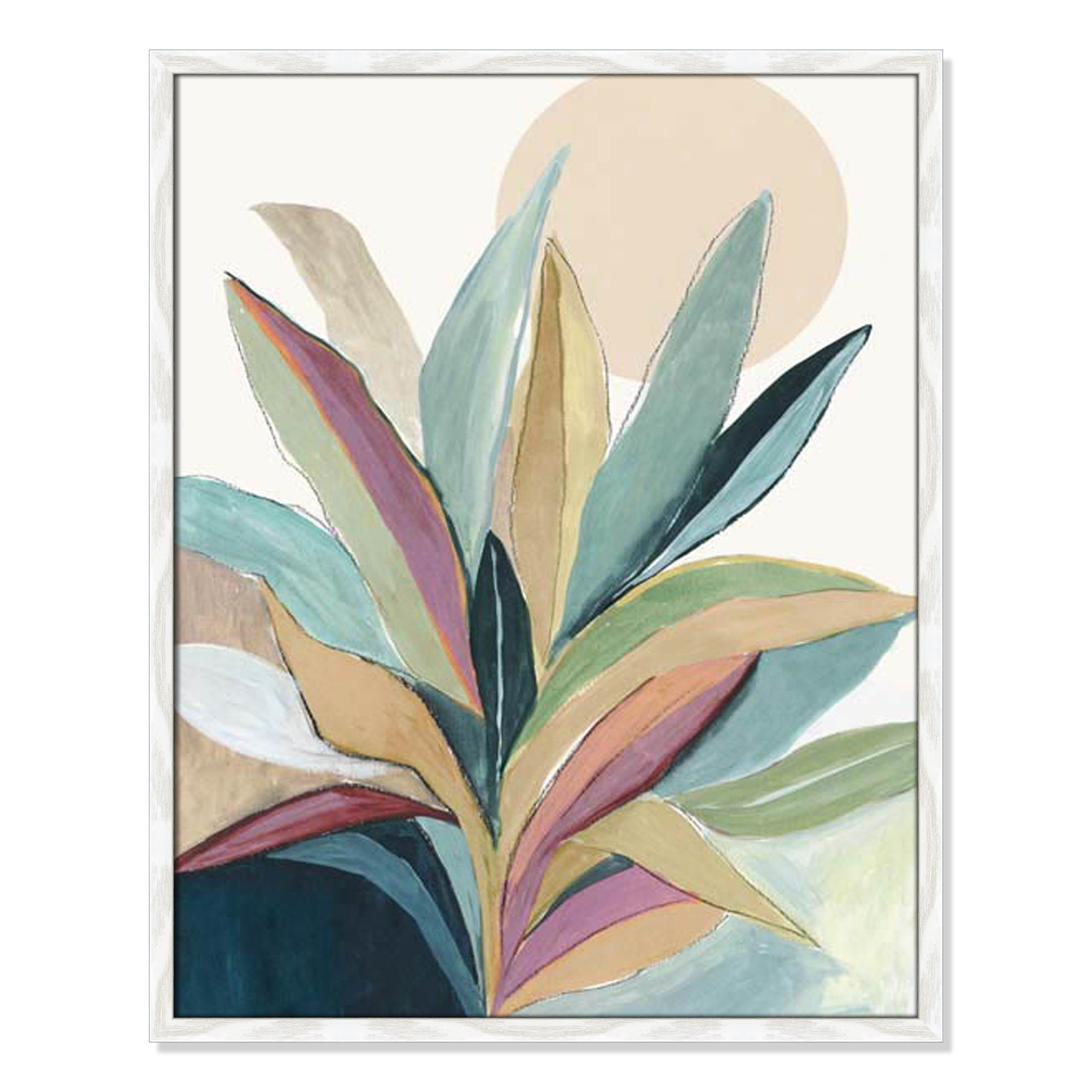 Sunny Bright Leaves I by Asia Jensen, 29.5" H x 23.5" W x 0.75" D, White Slim Unmatted Picture Framed