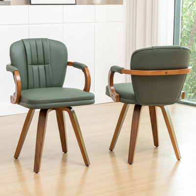 Mid Century Modern Leather Upholstered Swivel Dining Chairs With Arms