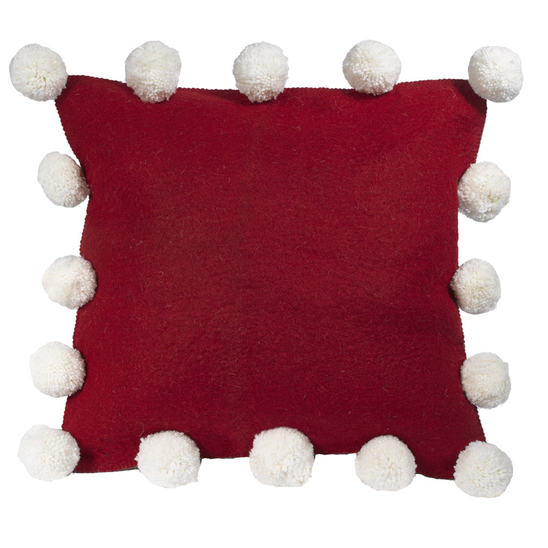 Housse de coussin en laine feutrée à la main Cream Pom Poms - 20 po, Crème, Oreiller (inclus)