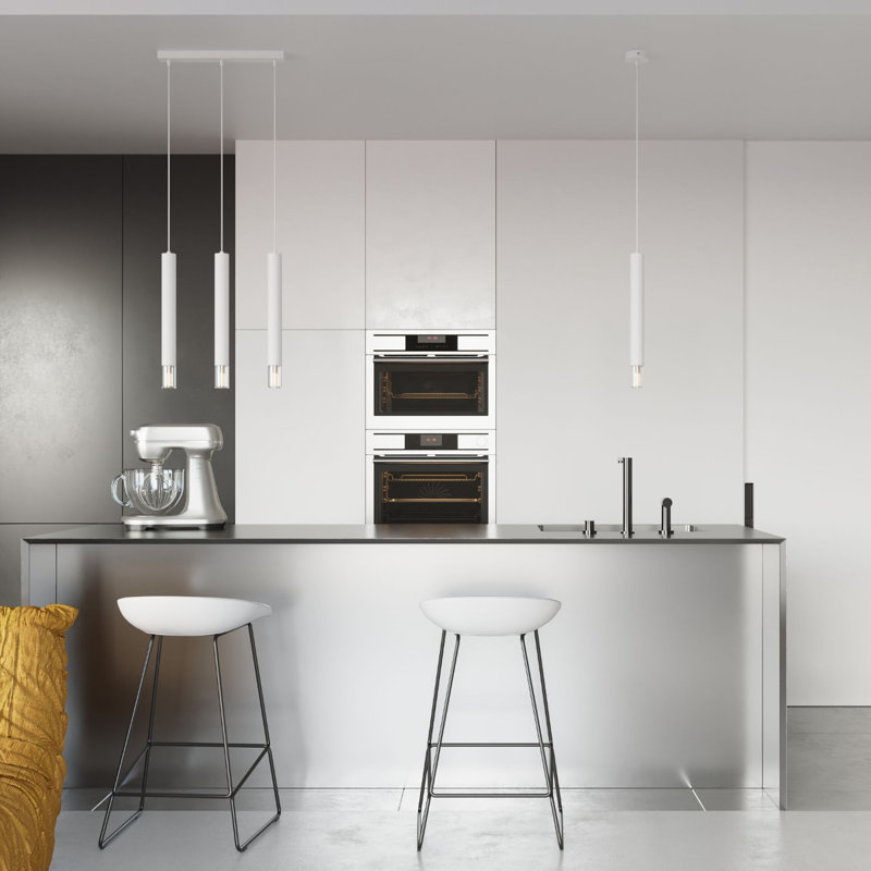 Bohlen - Light Stainless Steel Pendant, White, 2 Lights, 52cm W x 8cm D