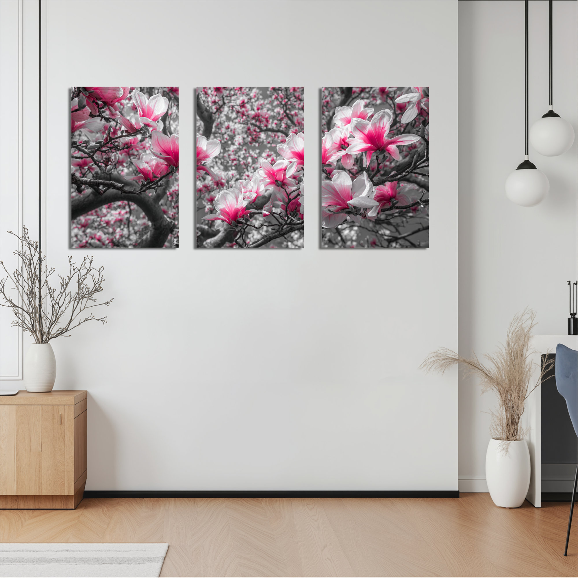 Winston Porter Pink Magnolia Flower Black And White Art Canvas Wrapped ...