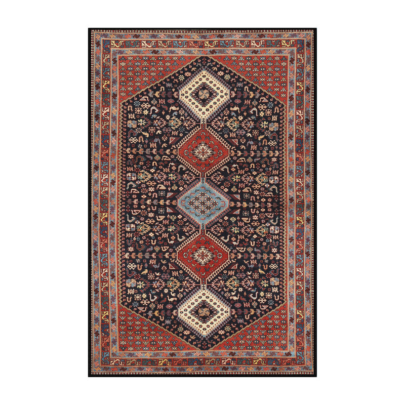 Tapis rouge / bleu marine Southwestern, Rectangle 5 pi x 7 pi