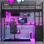 Lit mezzanine double en métal avec DEL, bureau et 4 tablettes de rangement