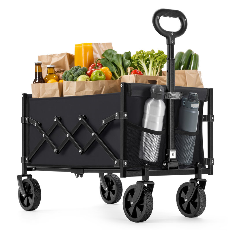 Bilbrey Foldable Camping Cart, Pull Garden Wagon, Black