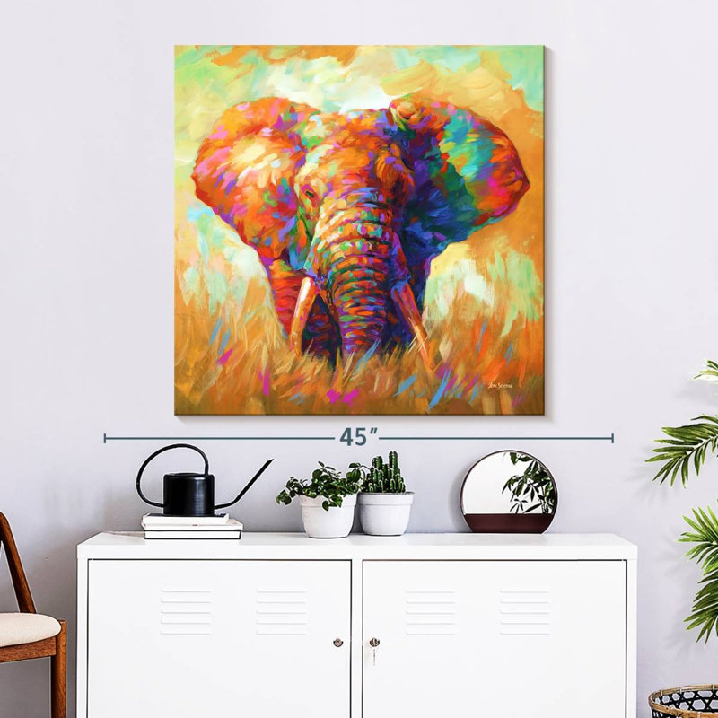 Crowle, l'éléphant coloré I, H 33 po x l 33 po