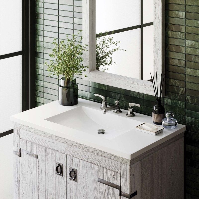 Plateau de meuble-lavabo simple en béton 36,5 po avec lavabo Palomar, Perle, Centres de 8 po