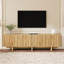 Meuble télé à grain rétro en bois avec porte ondulée pour téléviseur de 75 po ou moins, console média rustique avec amplement d'espace de rangement, meuble télé à base robuste avec gestion des câbles pour le salon
